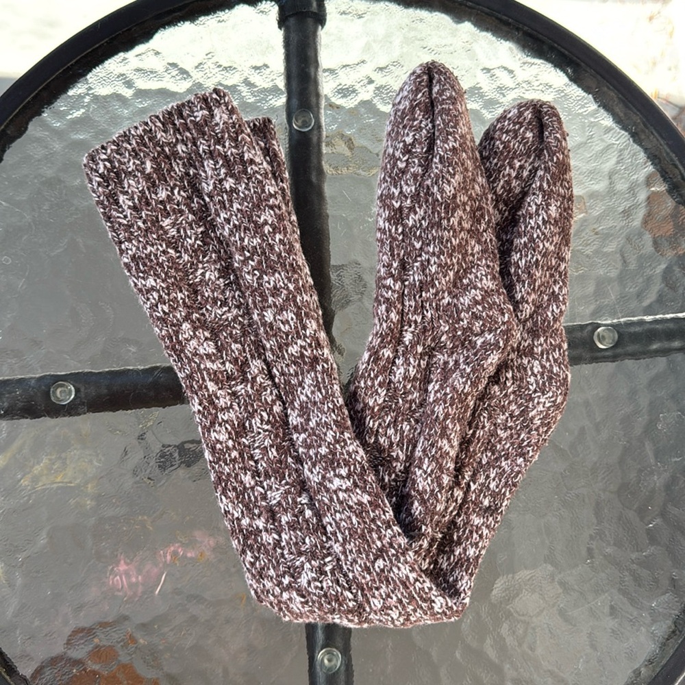 Brown and white wool knee high socks